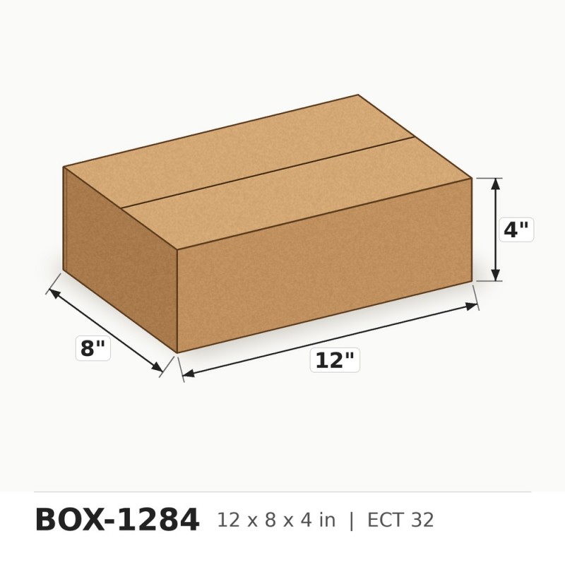 12 x 8 x 4 in. ECT 32 Corrugated Box - Per Box, Sold in Bundles of 25