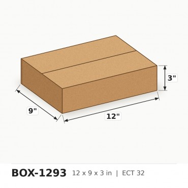 12 x 9 x 3 in. ECT 32 Corrugated Box - Per Box, Sold in Bundles of 25