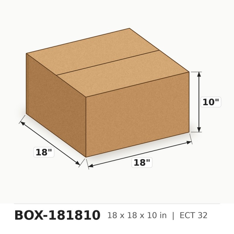 18 x 18 x 10 in. ECT 32 Corrugated Box - Per Box, Sold in Bundles of 25