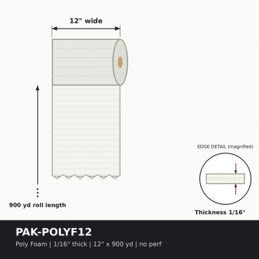 Poly Foam Roll 1/16 in. Thick, 12 in. x 900 yd, Not Perforated
