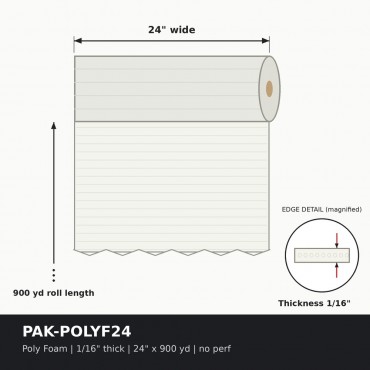 Poly Foam Roll 1/16 in. Thick, 24 in. x 900 yd, Not Perforated