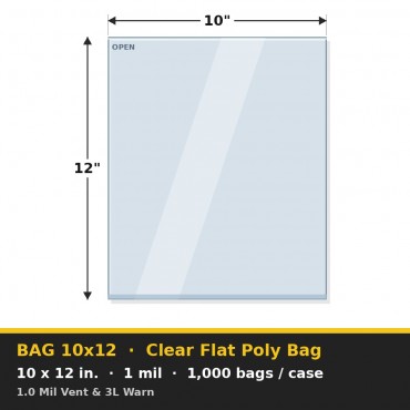 Clear Flat Poly Bag 10x12 in. 1 mil 1.0 Mil Vent & 3L Warn – Case of 1,000