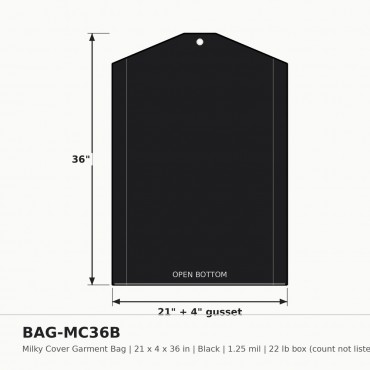 Milky Cover Bag 21 x 4 x 36 in. Black 1.25 Mil - Box (22 lb)