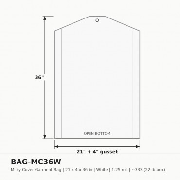 Milky Cover Bag 21X4X36"; 22lb; 1.25mil; White ~333 - Box (22 lb, approx. 333 bags)