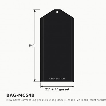 Milky Cover Bag 21 x 4 x 54 in. Black 1.25 Mil - Box (22 lb)