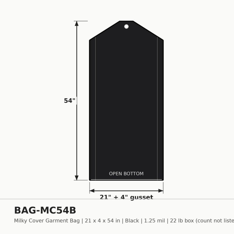Milky Cover Bag 21 x 4 x 54 in. Black 1.25 Mil - Box (22 lb)