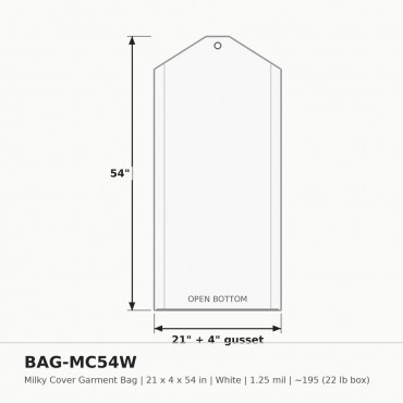 Milky Cover Bag 21X4X54"; 22lb; 1.25mil; White ~195 - Box (22 lb, approx. 195 bags)