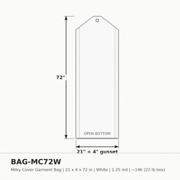 Milky Cover Bag 21X4X72"; 22lb; 1.25mil; White ~146 - Box (22 lb, approx. 146 bags)