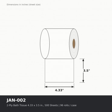 2-Ply Bath Tissue 4.33 x 3.5 in., 500 Sheets - Case of 96 rolls