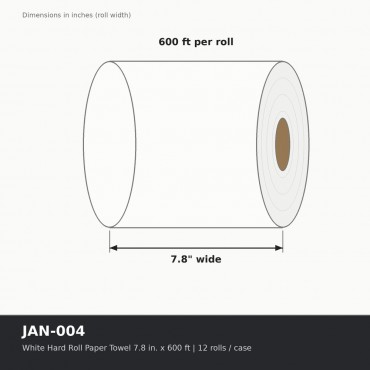 White Hard Roll Paper Towel 7.8 in. x 600 ft - Case of 12 rolls