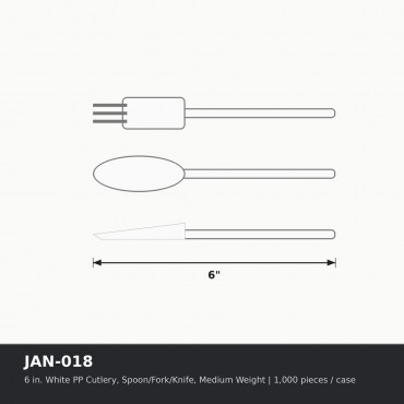 6 in. White PP Cutlery, Spoon/Fork/Knife, Medium Weight - Case of 1,000 pieces