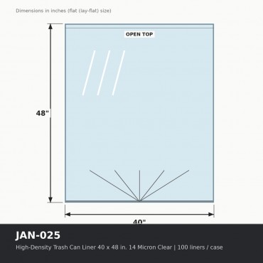 High-Density Trash Can Liner 40 x 48 in. 14 Micron Clear - Case of 100 liners
